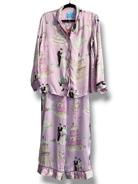 Nick & Nora Love & Marriage Wedding Silk Pajama Set Size Medium Bride Groom